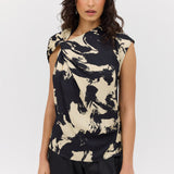 BLACK BLOOM CREPE YANG TOP