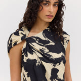 BLACK BLOOM CREPE YANG TOP