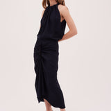 NAVY SATIN CREPE MAJORCA DRESS