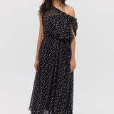 BLACK POLKA DOT SILK EMERGE DRESS