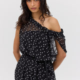 BLACK POLKA DOT SILK EMERGE DRESS