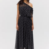 BLACK POLKA DOT SILK EMERGE DRESS