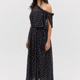 BLACK POLKA DOT SILK EMERGE DRESS