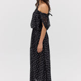 BLACK POLKA DOT SILK EMERGE DRESS