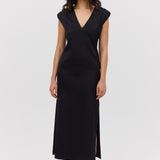 BLACK SATIN CREPE PRESSON DRESS