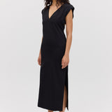 BLACK SATIN CREPE PRESSON DRESS