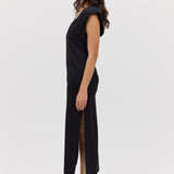 BLACK SATIN CREPE PRESSON DRESS