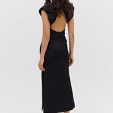 BLACK SATIN CREPE PRESSON DRESS