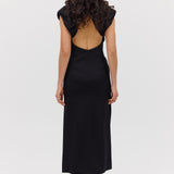 BLACK SATIN CREPE PRESSON DRESS