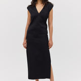 BLACK SATIN CREPE PRESSON DRESS