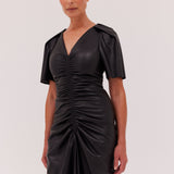 BLACK LEATHERETTE BELLINI DRESS