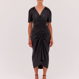 BLACK LEATHERETTE BELLINI DRESS