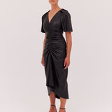 BLACK LEATHERETTE BELLINI DRESS