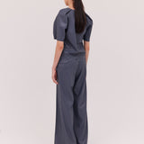 SLATE LEATHERETTE HEPBURN PANT