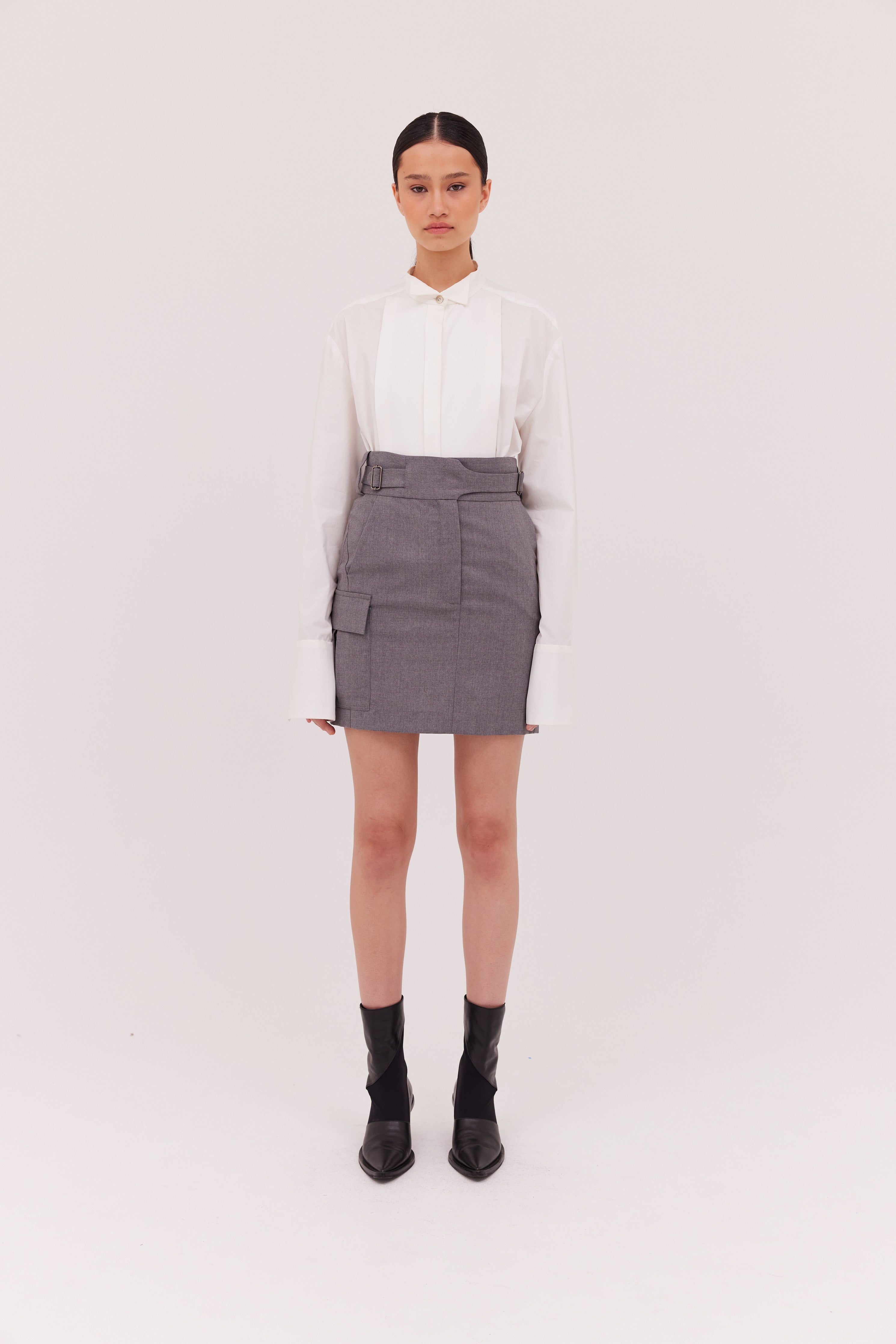 GREY WOOL PIVOT SKIRT – Bianca Spender - Main Image