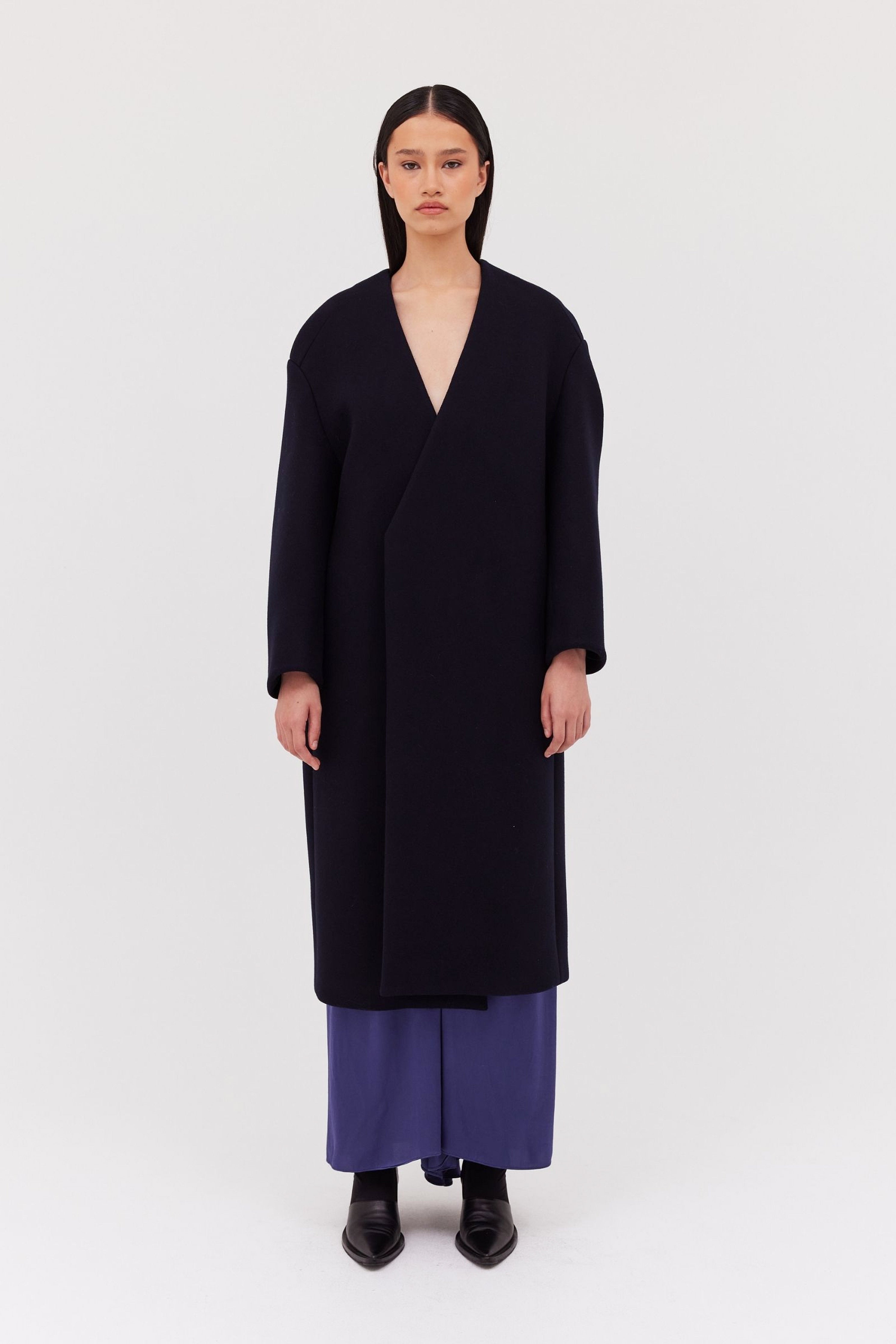 NAVY COATING ENFOLD COAT