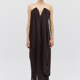 CHOCOLATE SILK SATIN PLUNGE GOWN