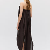 CHOCOLATE SILK SATIN PLUNGE GOWN