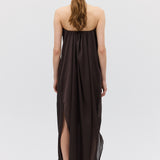CHOCOLATE SILK SATIN PLUNGE GOWN