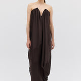 CHOCOLATE SILK SATIN PLUNGE GOWN
