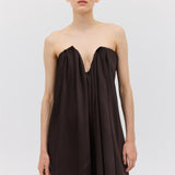 CHOCOLATE SILK SATIN PLUNGE GOWN