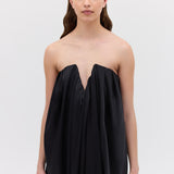 BLACK SILK SATIN PLUNGE GOWN