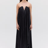 BLACK SILK SATIN PLUNGE GOWN