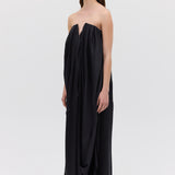 BLACK SILK SATIN PLUNGE GOWN