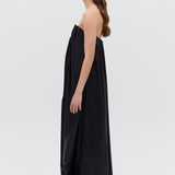 BLACK SILK SATIN PLUNGE GOWN