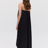 BLACK SILK SATIN PLUNGE GOWN