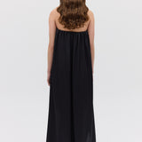 BLACK SILK SATIN PLUNGE GOWN