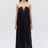 BLACK SILK SATIN PLUNGE GOWN