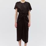 CHOCOLATE SILK SATIN ILLUSIONIST DRESS