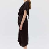 CHOCOLATE SILK SATIN ILLUSIONIST DRESS