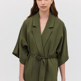 OLIVE CREPE SUITING ARBUS COAT