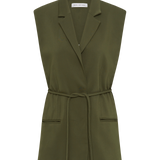 OLIVE CREPE SUITING SHIFTING VEST