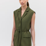 OLIVE CREPE SUITING SHIFTING VEST