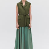 OLIVE CREPE SUITING SHIFTING VEST