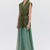 OLIVE CREPE SUITING SHIFTING VEST