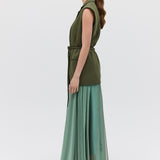 OLIVE CREPE SUITING SHIFTING VEST