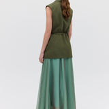 OLIVE CREPE SUITING SHIFTING VEST