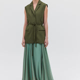 OLIVE CREPE SUITING SHIFTING VEST