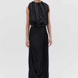BLACK SILK SATIN SURRENDER SKIRT