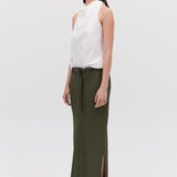 OLIVE CREPE SUITING RAFAEL SKIRT