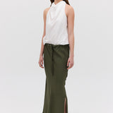 OLIVE CREPE SUITING RAFAEL SKIRT