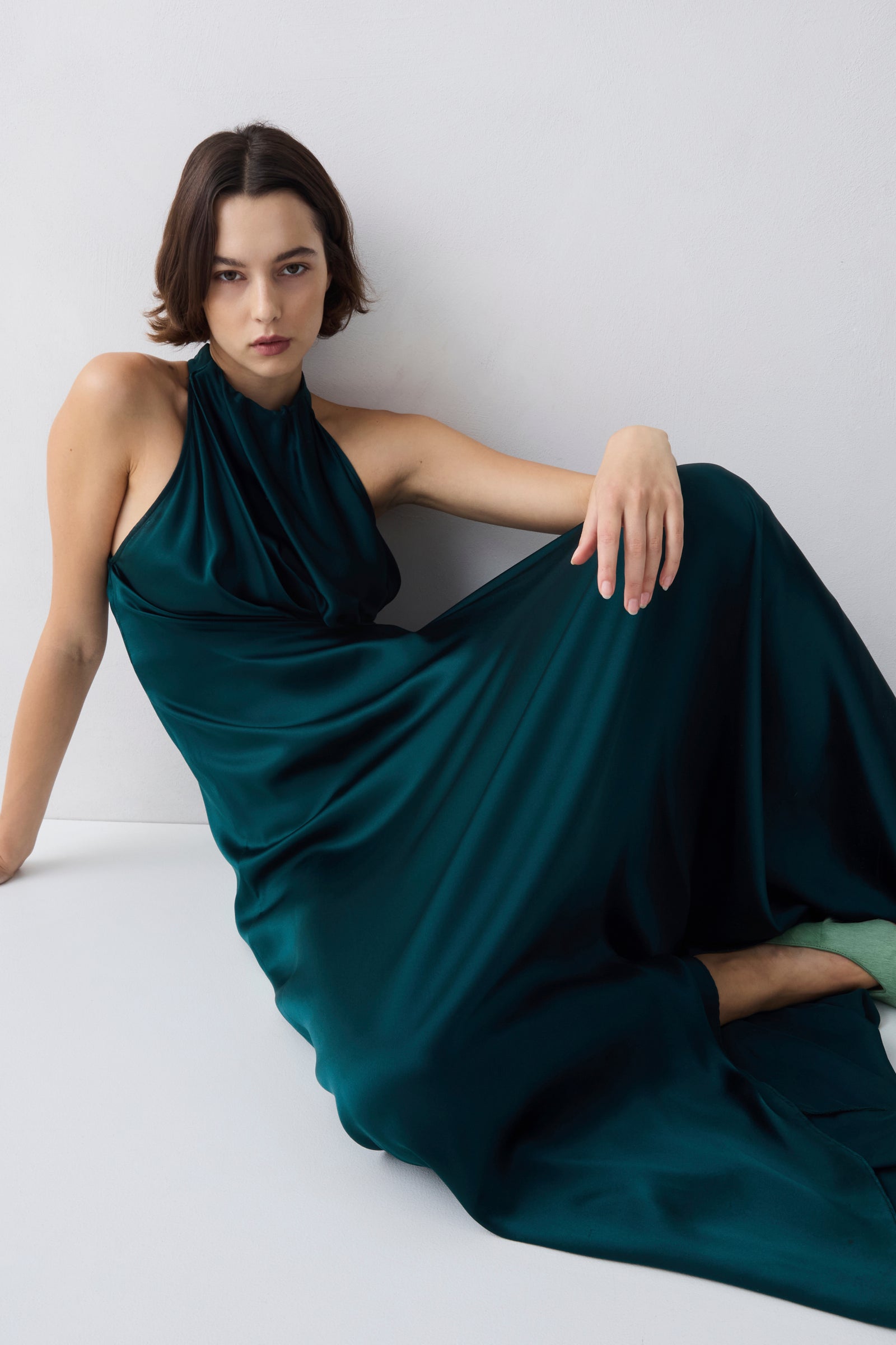 PETROL SILK SATIN ISABELLA GOWN – Bianca Spender