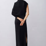 BLACK SATIN CREPE DECODE DRESS