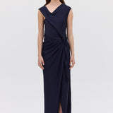 NAVY SATIN CREPE DEVIATION GOWN