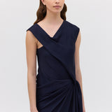 NAVY SATIN CREPE DEVIATION GOWN