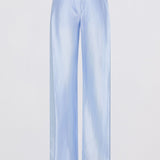 Light blue wide-leg trousers with a crinkled, textured fabric finish, shown against a plain white background.